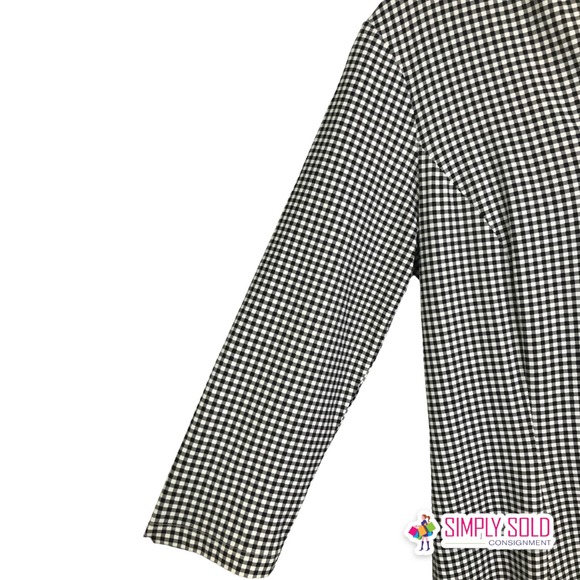 J. McLaughlin Women's A-Line Dress 3/4 Sleeve Black White Gingham Plaid V-Neck S - Picture 5 of 11